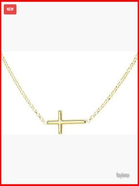 14K Gold-Plated Sterling Silver Horizontal Cross Pendant Necklace Adjustable